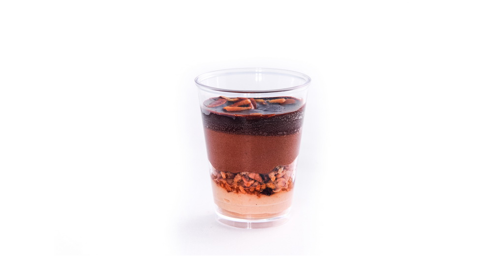 Zwarte chocolade praliné ganache verrine